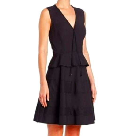 Proenza Schouler Black Sleeveless V-Neck Poplin Peplum Dress 4 - Picture 1 of 7